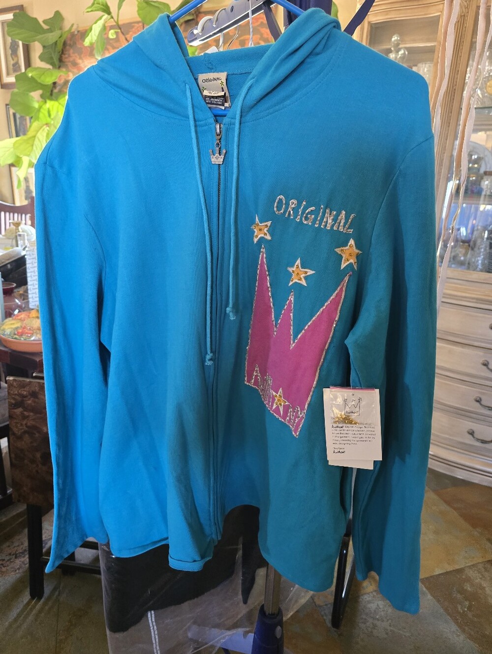 Antthony Teal Zip Hoodie with Pink & Gold Star Accents